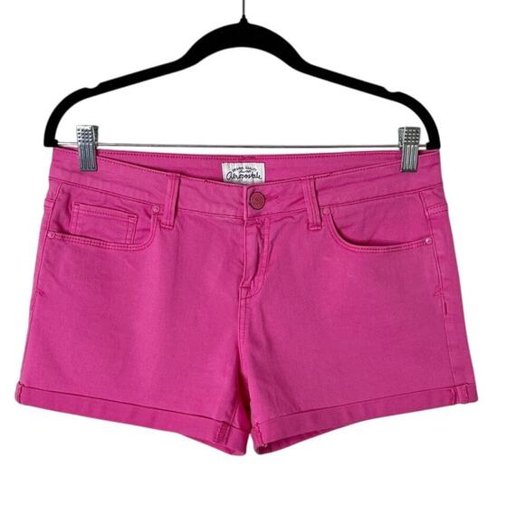Aeropostale Women's Jean Midi Shorts 9/10 Barbie Pink Stretch Denim Cuffed Hem - Picture 1 of 6